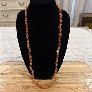 Vintage Multi-Color Orange Rust Stone Beaded Lanyard Statement Necklace